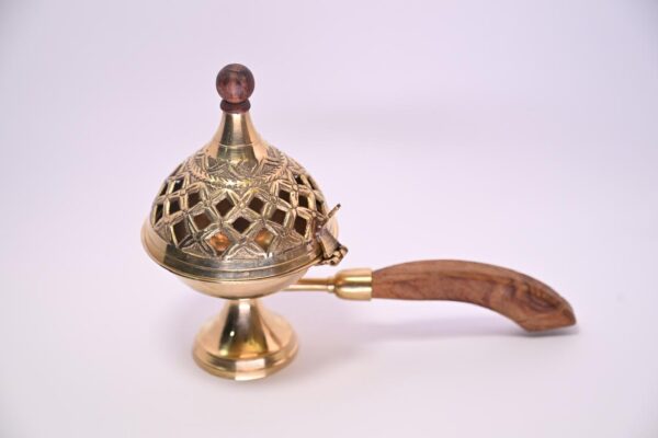Brass Incense Holder With Wooden Handle - Image 2