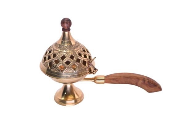Brass Incense Holder With Wooden Handle
