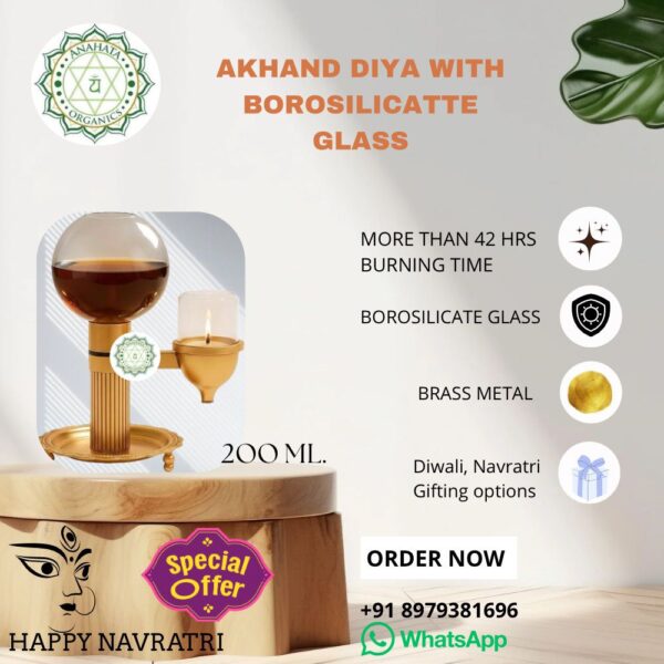 Akhand Diya With Borosilicate Glass 200 ml. - Image 2