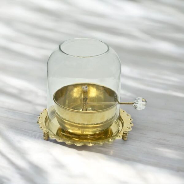 Brass Akhand Diya with Adjustable Wick and Borosilicate glass  250 ml. - Image 3