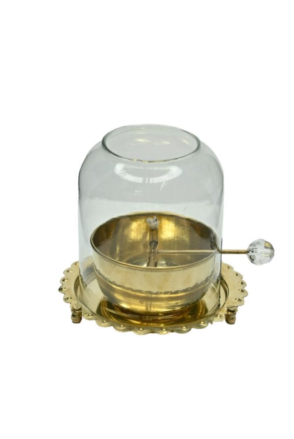 Brass Akhand Diya with Adjustable Wick and Borosilicate glass  250 ml. - Image 5